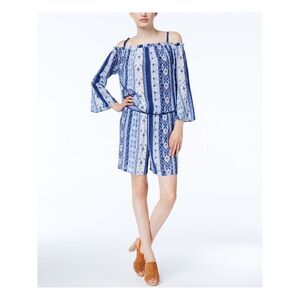 INC Womens Blue Cut Out Striped Straight leg Romper Size: M